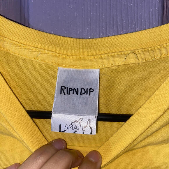 RIPNDIP Yellow Pocket Cat Graphic Tee Size S Funny Streetwear - Picture 2 of 3